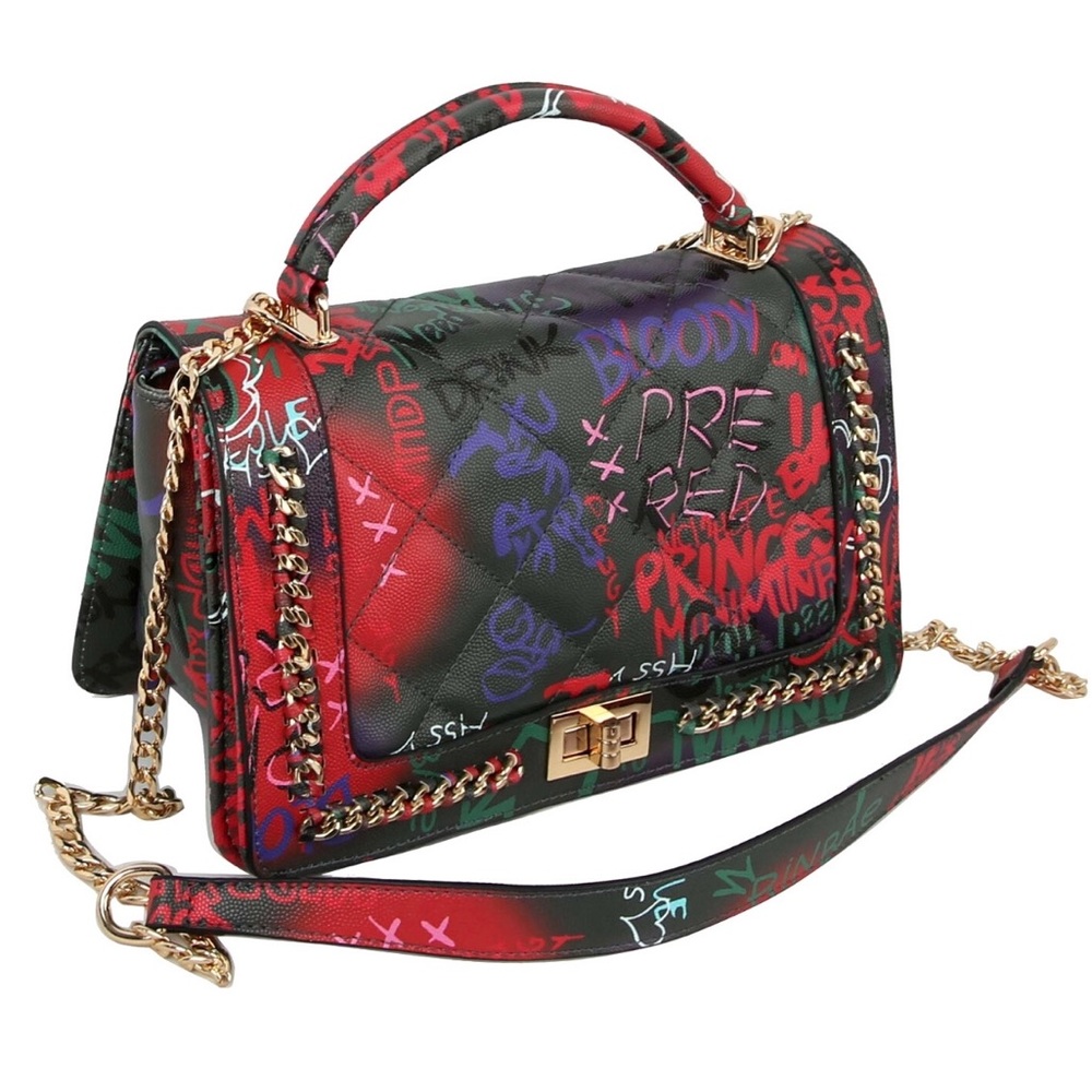 SOLD OUT🔥🆕BLACK GRAFFITI QUILTED CROSSBODY BAG - Picture 2 of 8